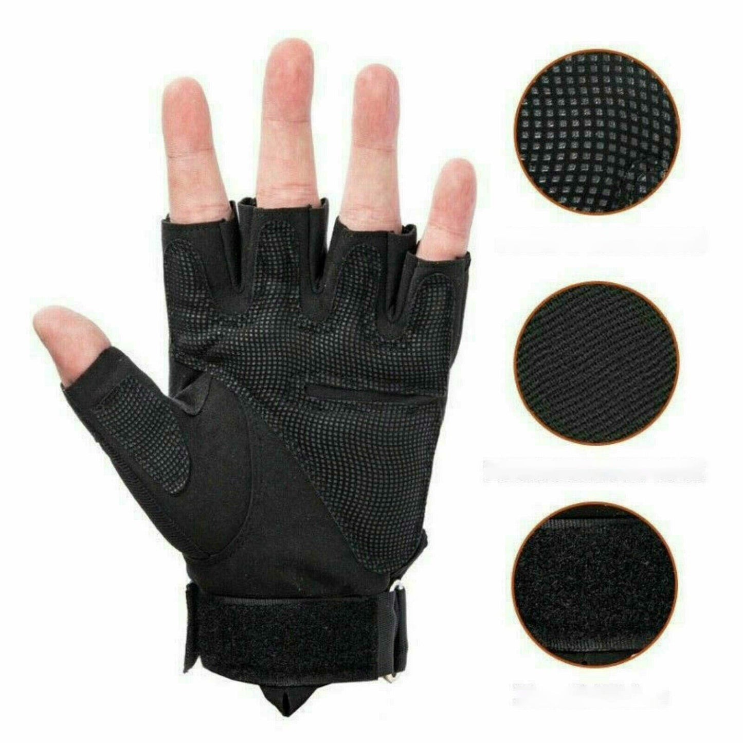 Black Tactical Fingerless Sport Gloves Leather Motorcycle Combat Outdoor