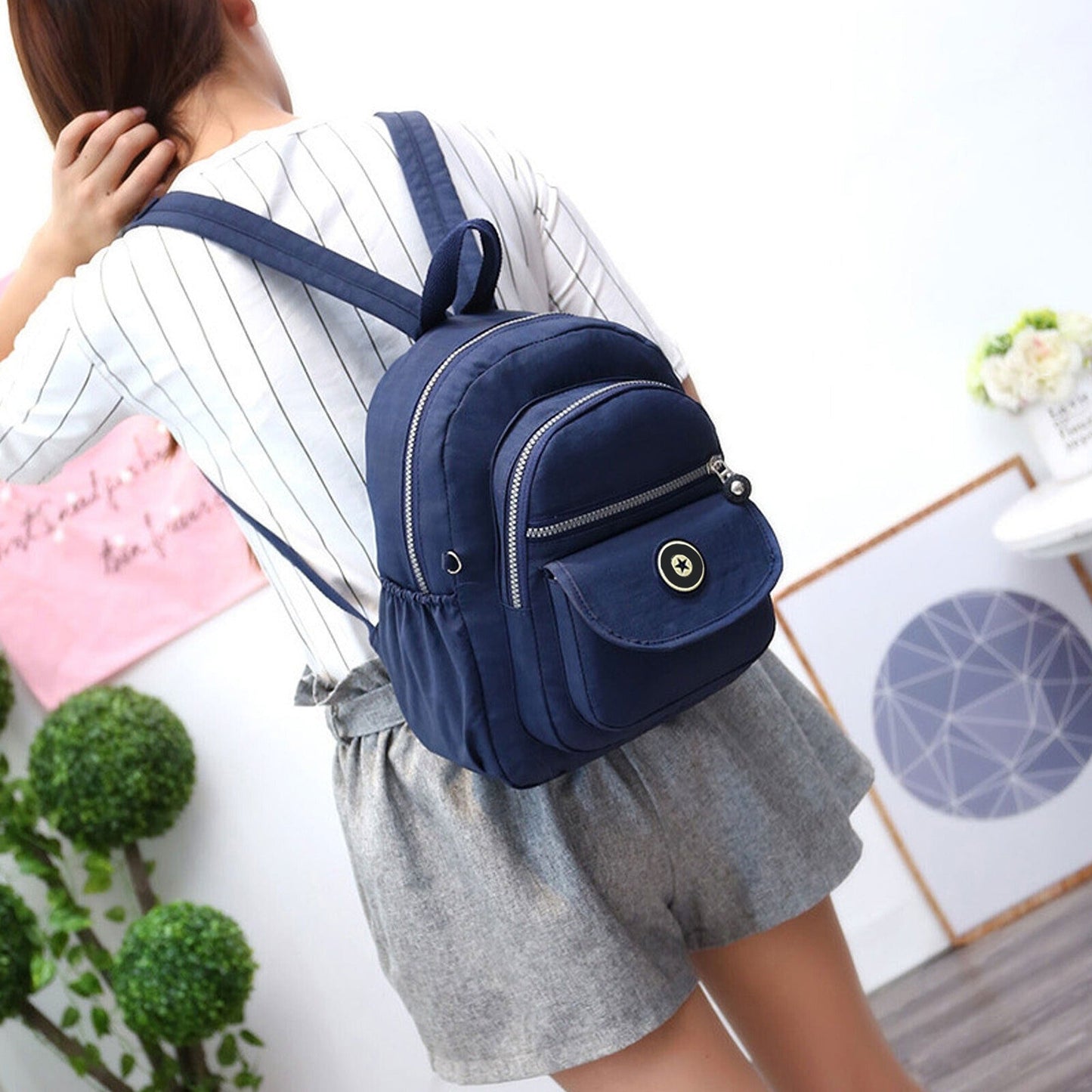 Casual Waterproof Nylon Rucksack Small Travel Backpack Women Shoulder Handbag