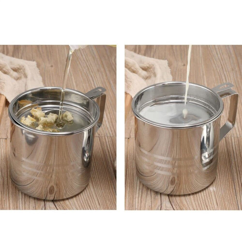 Home Cooking Oil Separator Stainless Steel Filter Pot Soup Grease Strainer