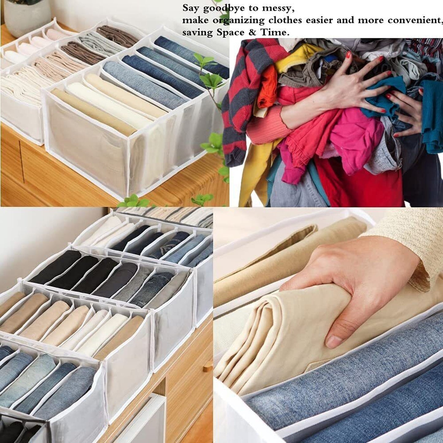 7 Grid Foldable Mesh Organizer for Wardrobe Clothes and Jeans Storage