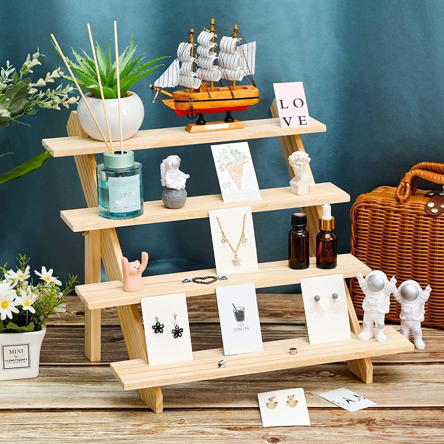 Wooden Jewelry Display Rack for Earrings Rings and Watches