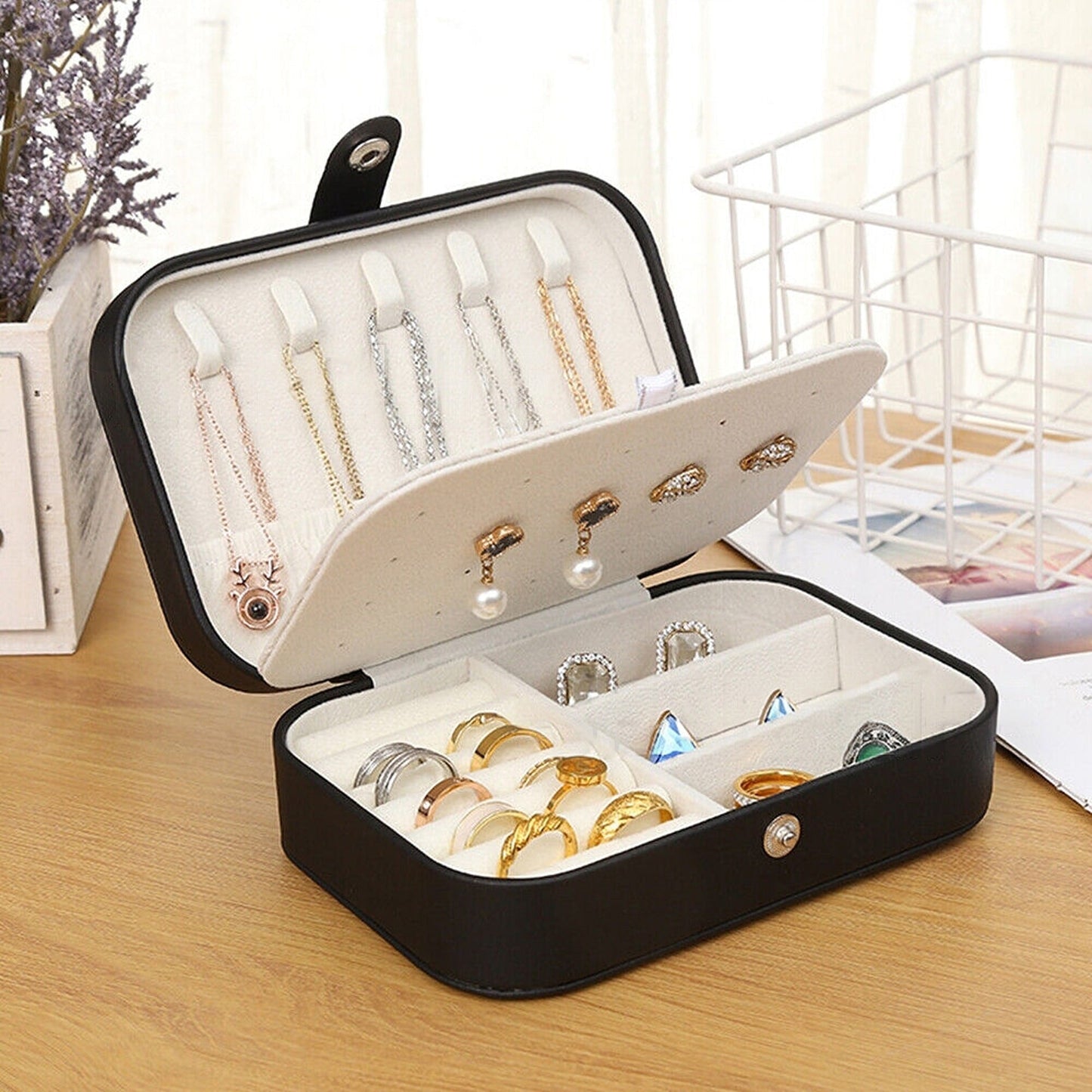Travel-Sized Portable Leather Jewelry Box Organizer