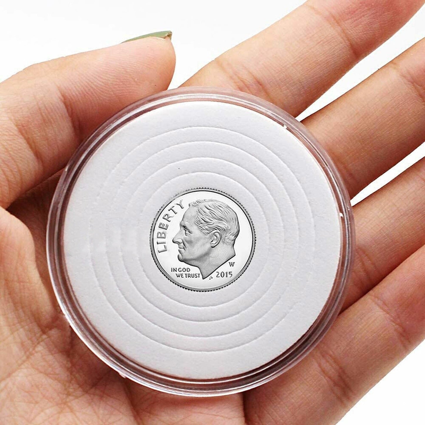 20pcs Coin Storage Display Case Clear Round Plastic Capsules with Eva Pad