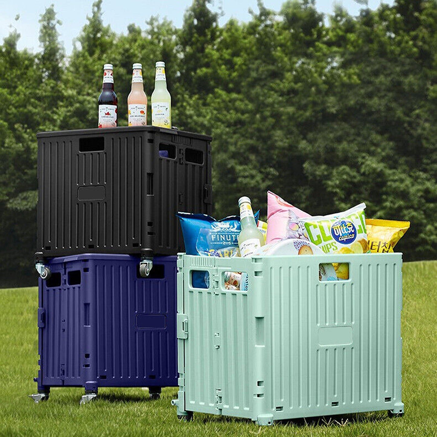 Foldable Grocery Shopping Trolley with 360 Degree Wheels and Lid
