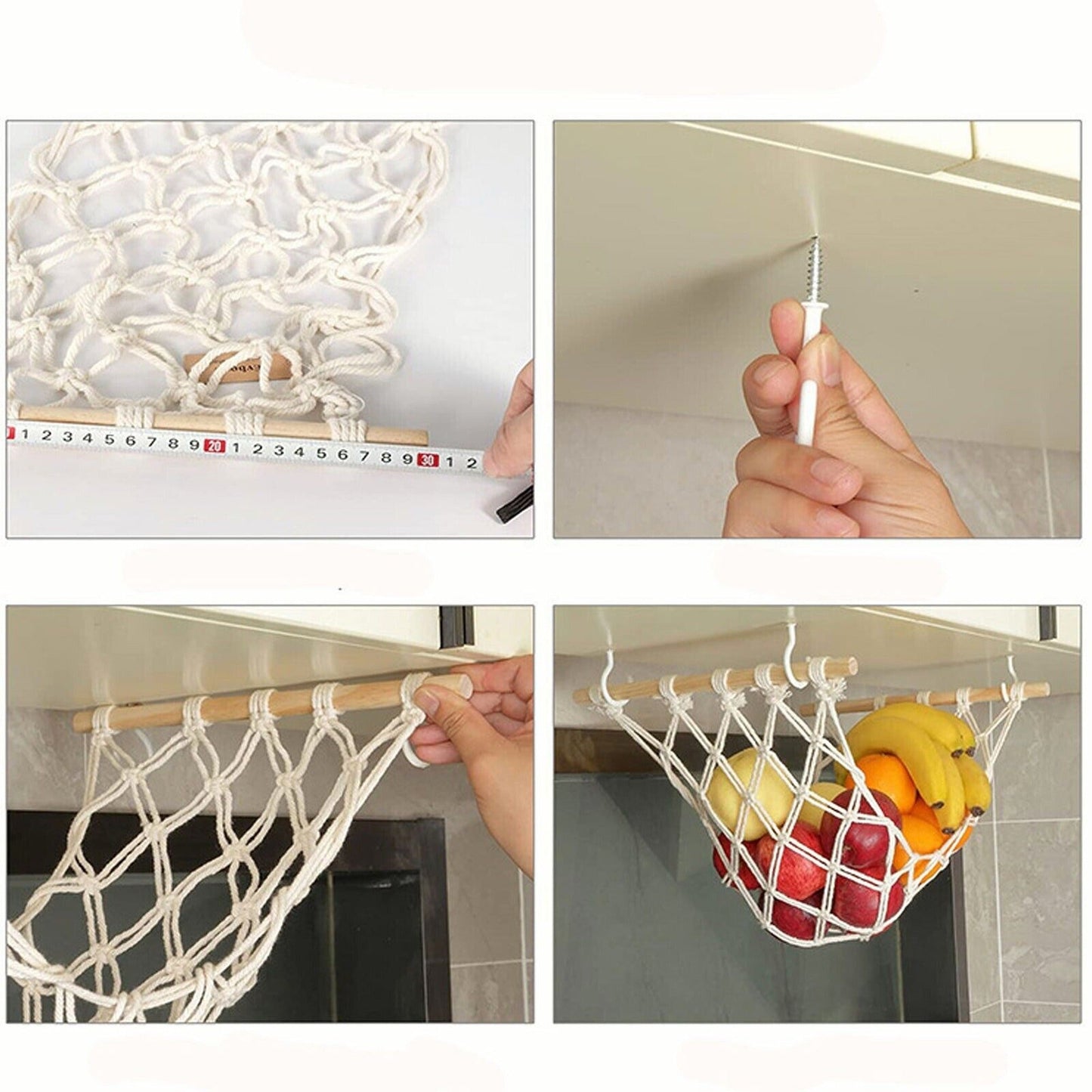 Kitchen Fruit Hammock Net Hanging Basket Storage for Dormitory Home 2 Styles