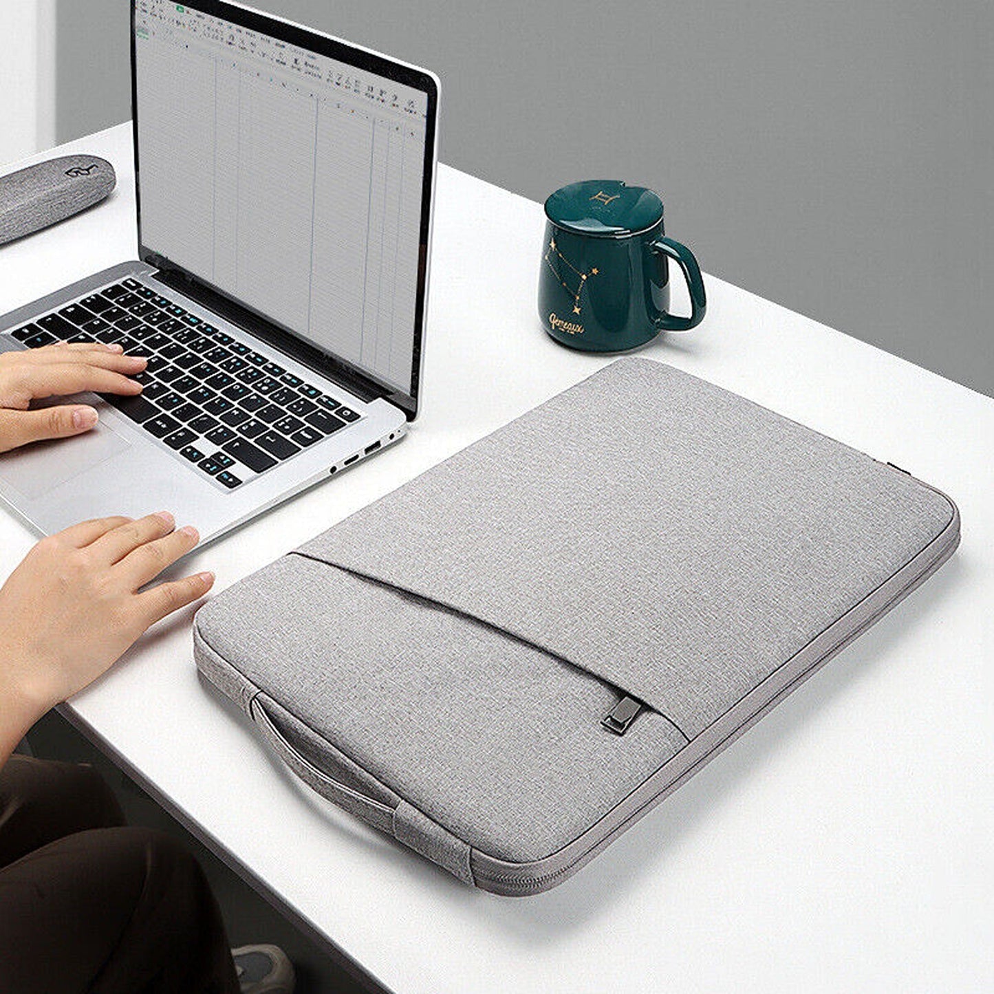 Light Grey Laptop Sleeve Bag Carry Case 13in 14in 15in 16in For MacBook Air Pro Dell HP