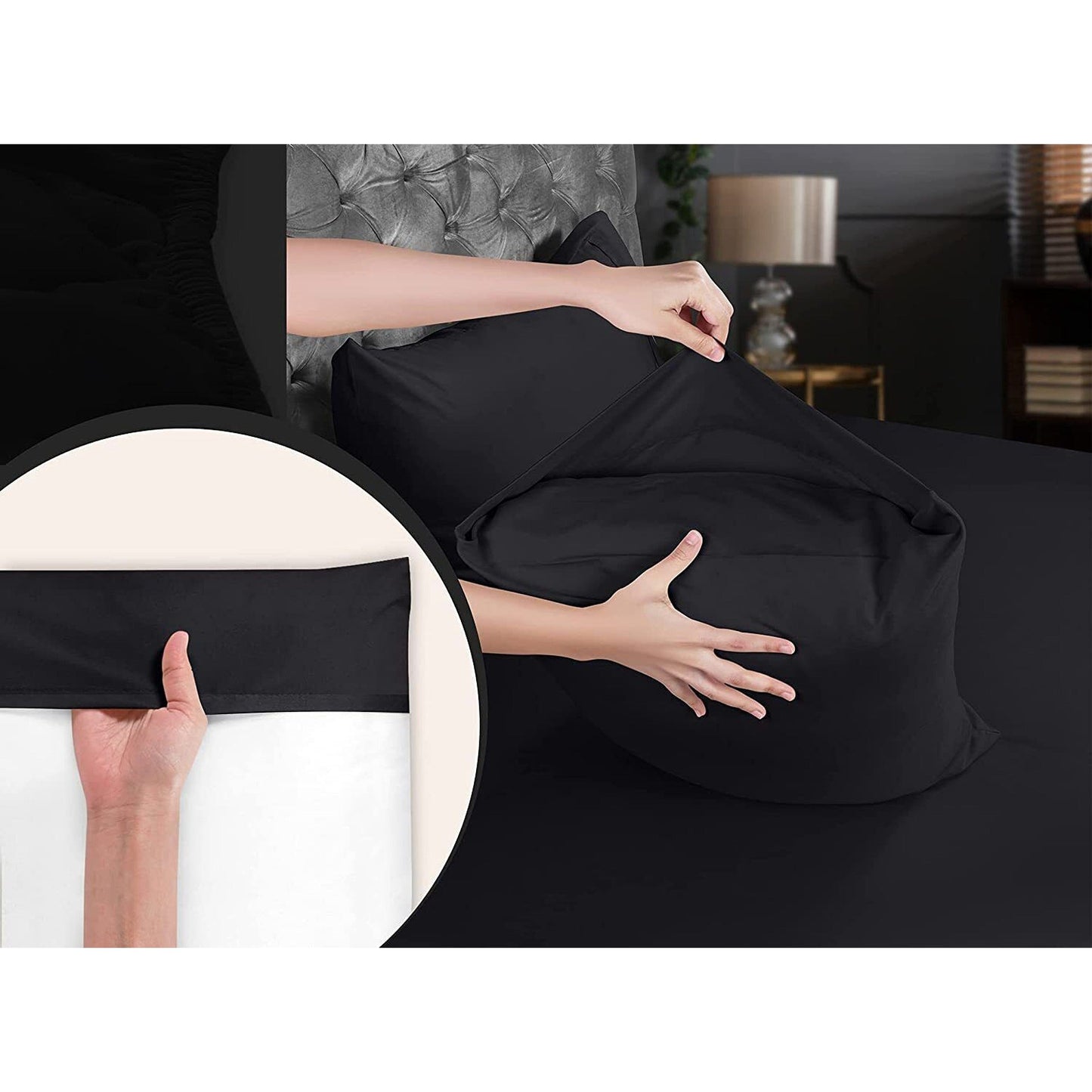 Black Flat Fitted Sheet Set Bed Single KS Double Queen King