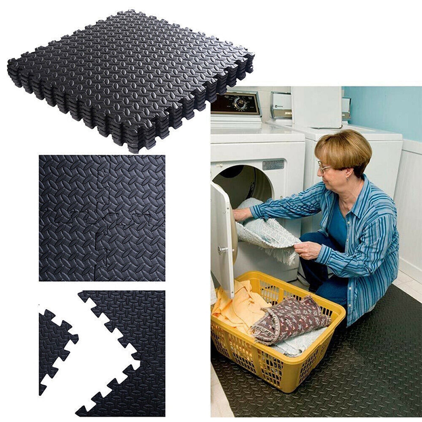 4pcs Heavy Duty Gym Flooring EVA Foam Mat Interlocking Tiles in Black and Grey