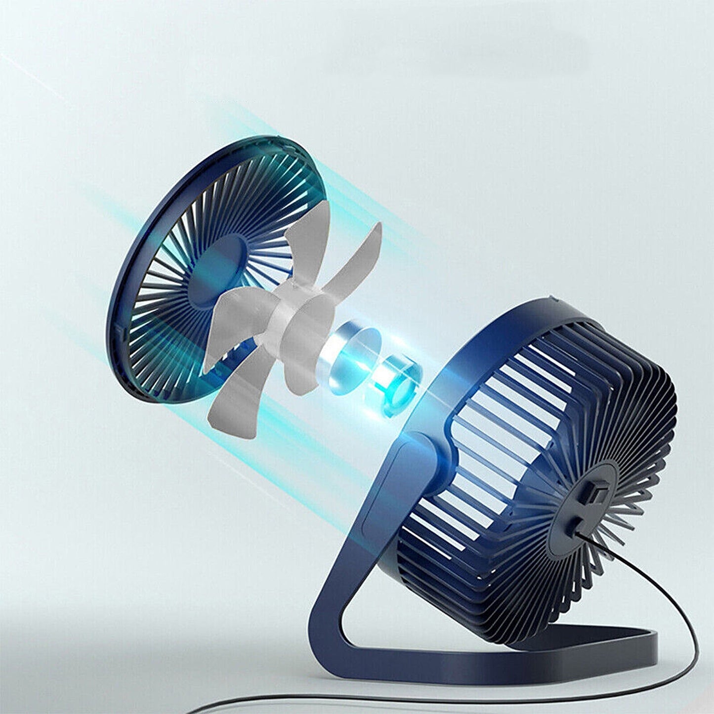 Blue Compact USB Powered Desk Fan Quiet Personal Cooler for Tabletop Use