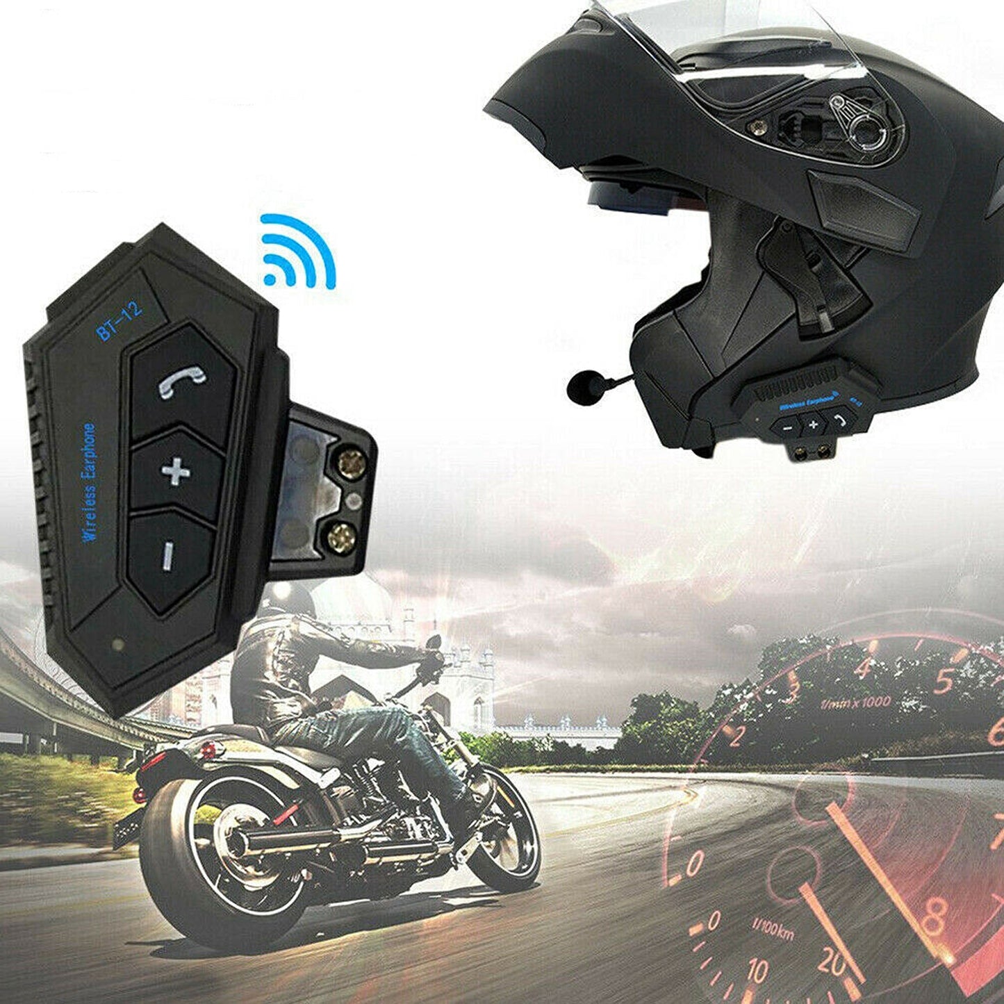 Motorcycle Helmet Bluetooth Intercom Headset BT-12 Wireless Headphone