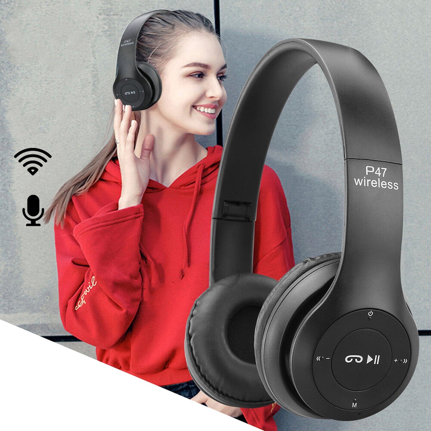 Rechargeable Bluetooth Wireless Headphones with Microphone