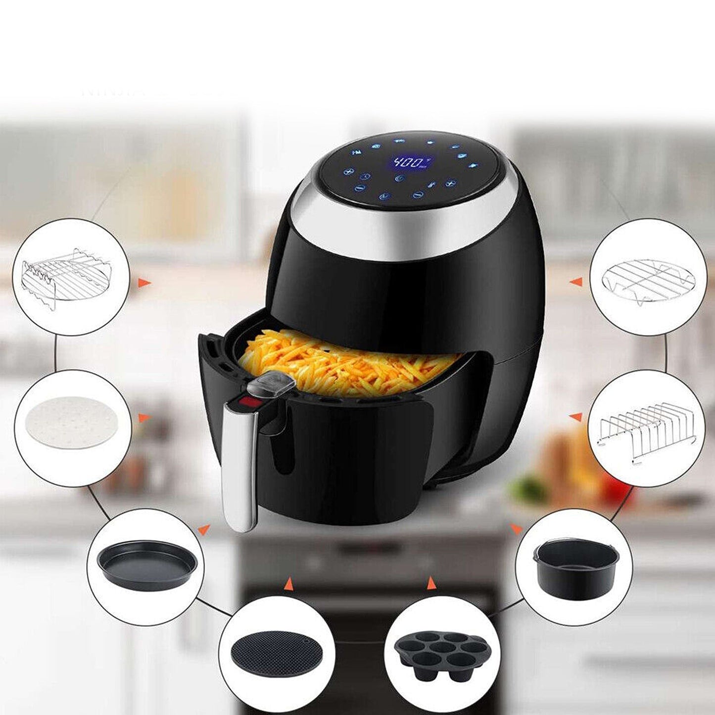 Air Fryer Accessory Kit with Frying Cage Baking Pan and Pizza Tray