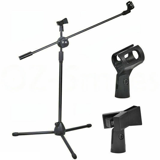 Foldable Adjustable Microphone Stand with Dual Clip Boom Holder