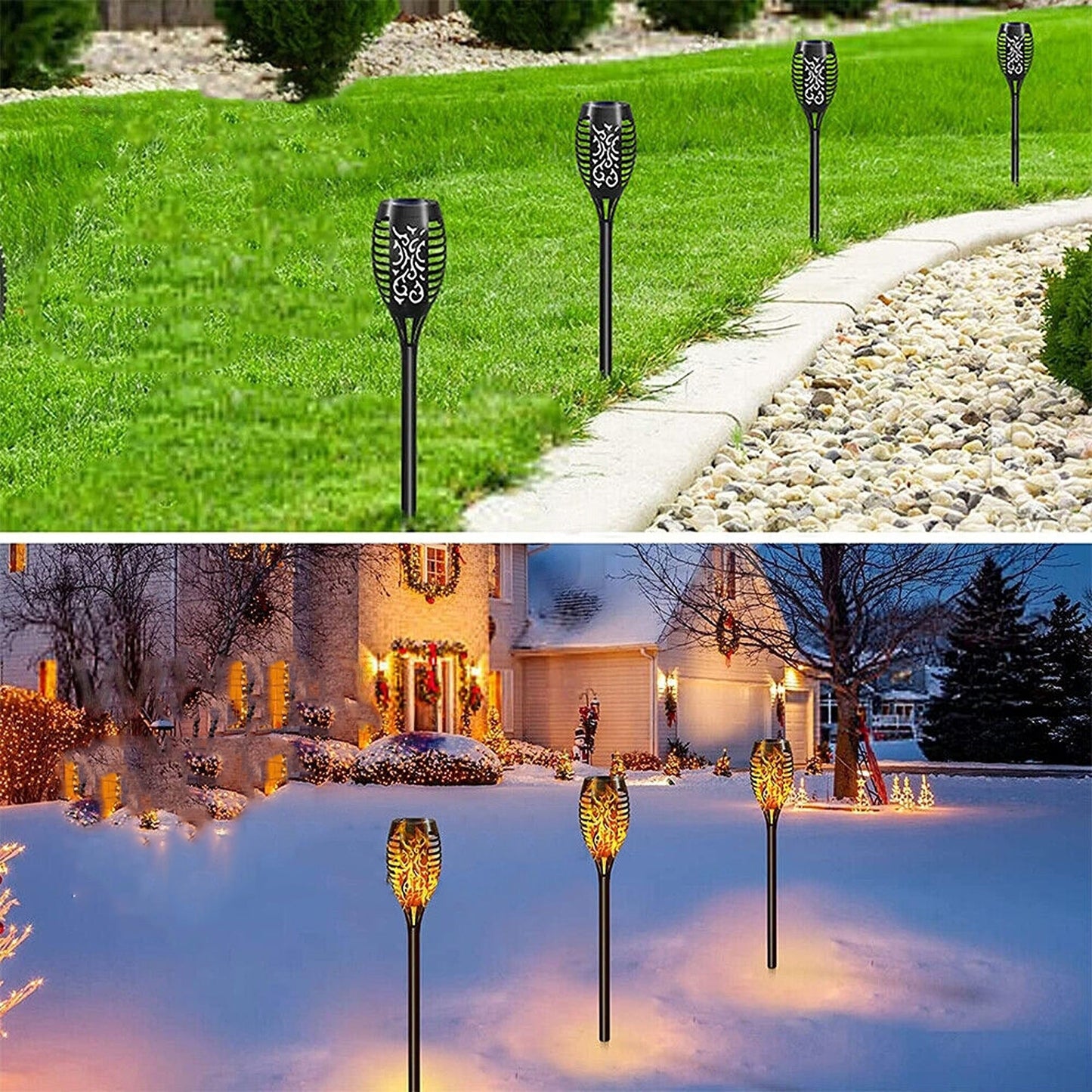 4pcs Solar Powered Flame Torch Lights Waterproof Garden Dancing Lanterns