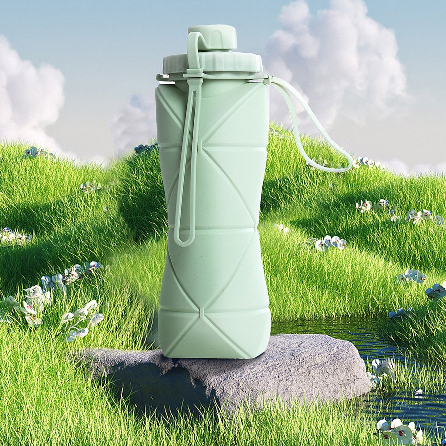 Leak-proof Folding Silicone Sports Bottle Portable Water Container 600ml