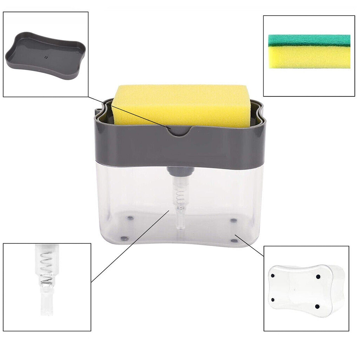 2-in-1 Soap Pump Dispenser with Sponge Holder Kitchen Dish Washing Liquid Container