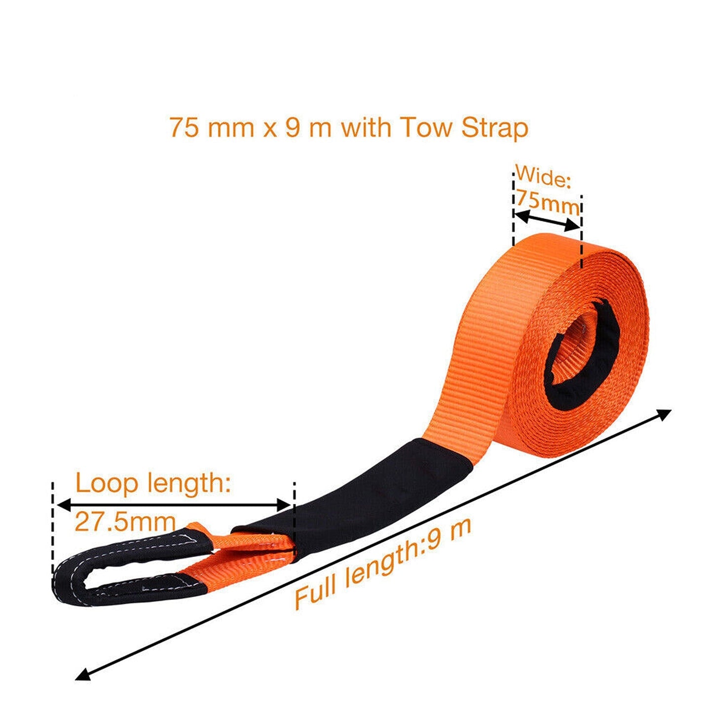 4WD Snatch Strap with 12T Recovery Tow Winch and Soft Shackle