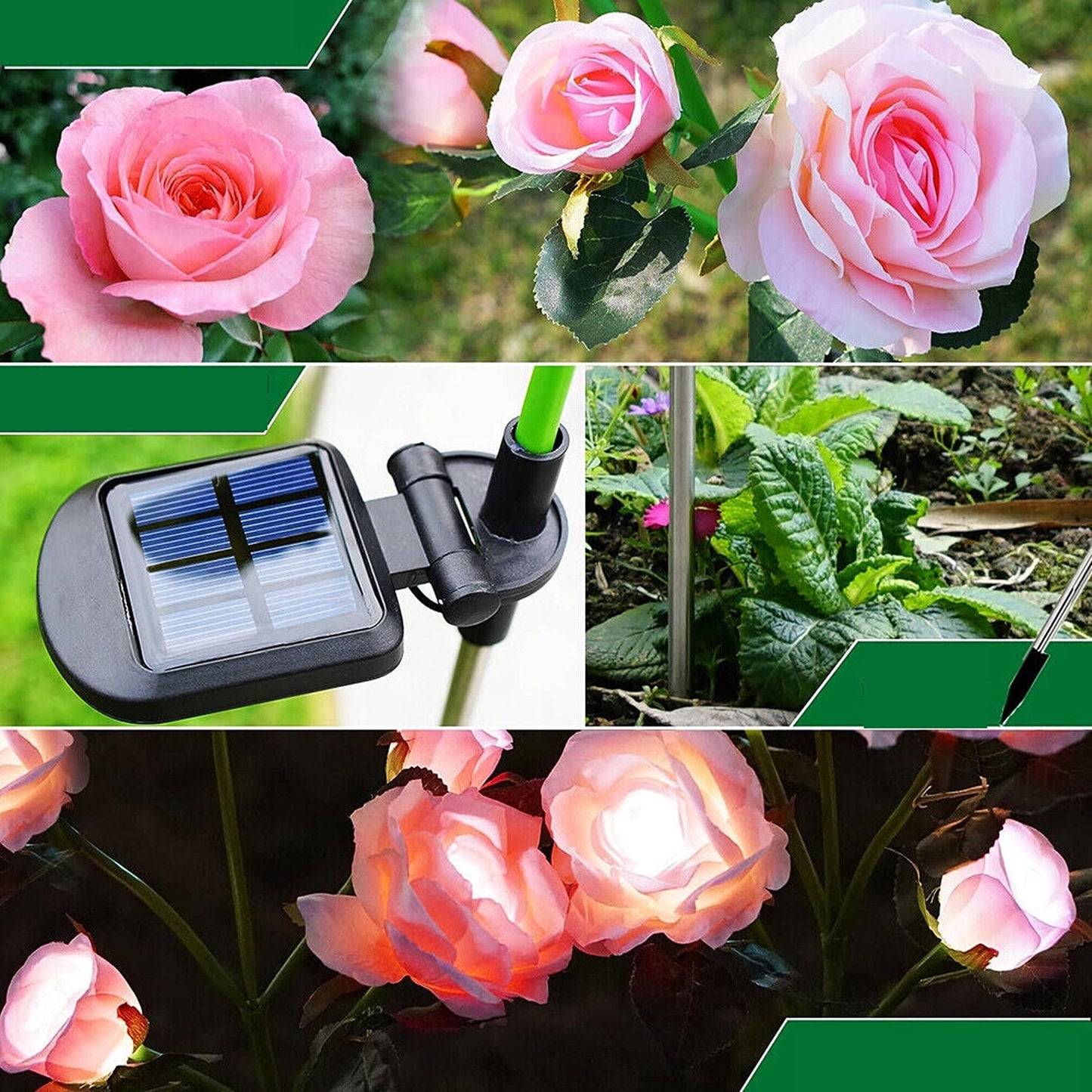 Solar Powered Rose Flower Stake Lights for Garden Path Illumination