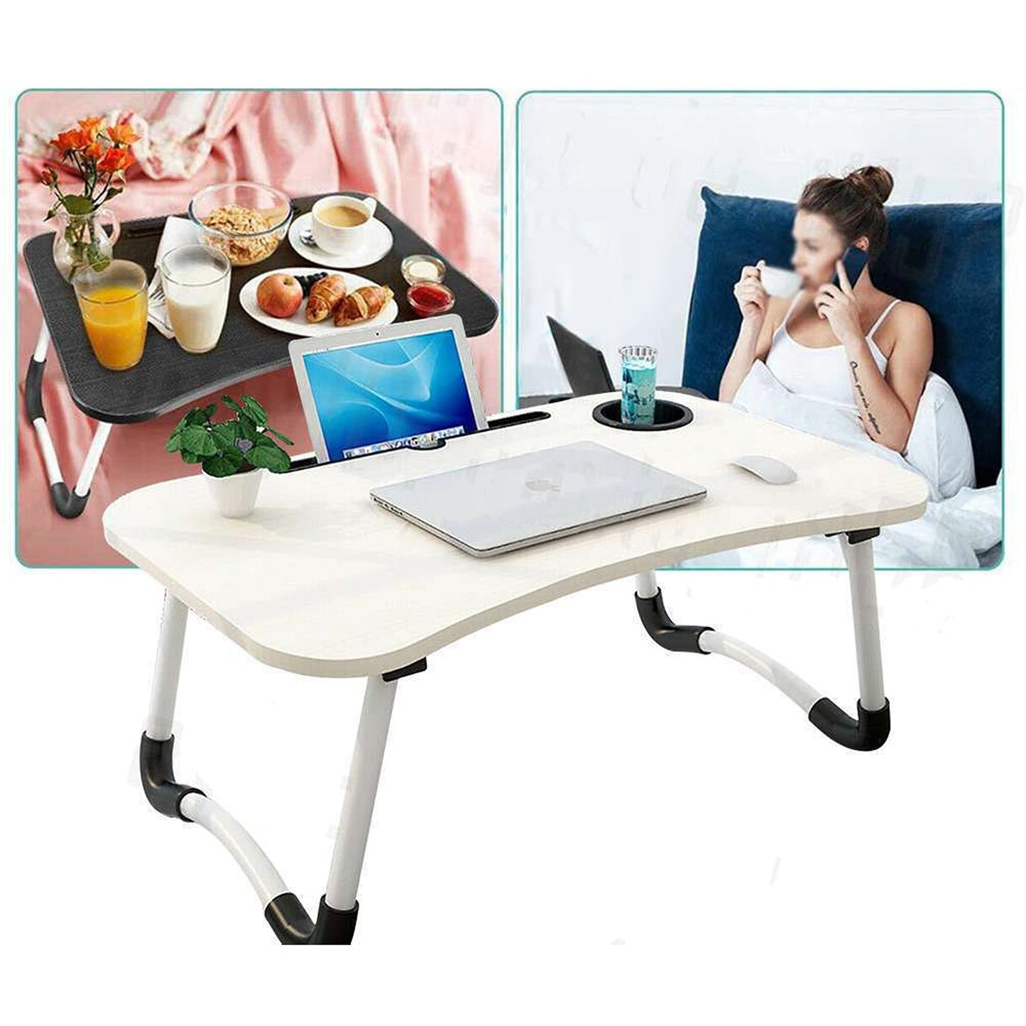 Adjustable Laptop Stand Portable Desk for Bed with Cup Holder