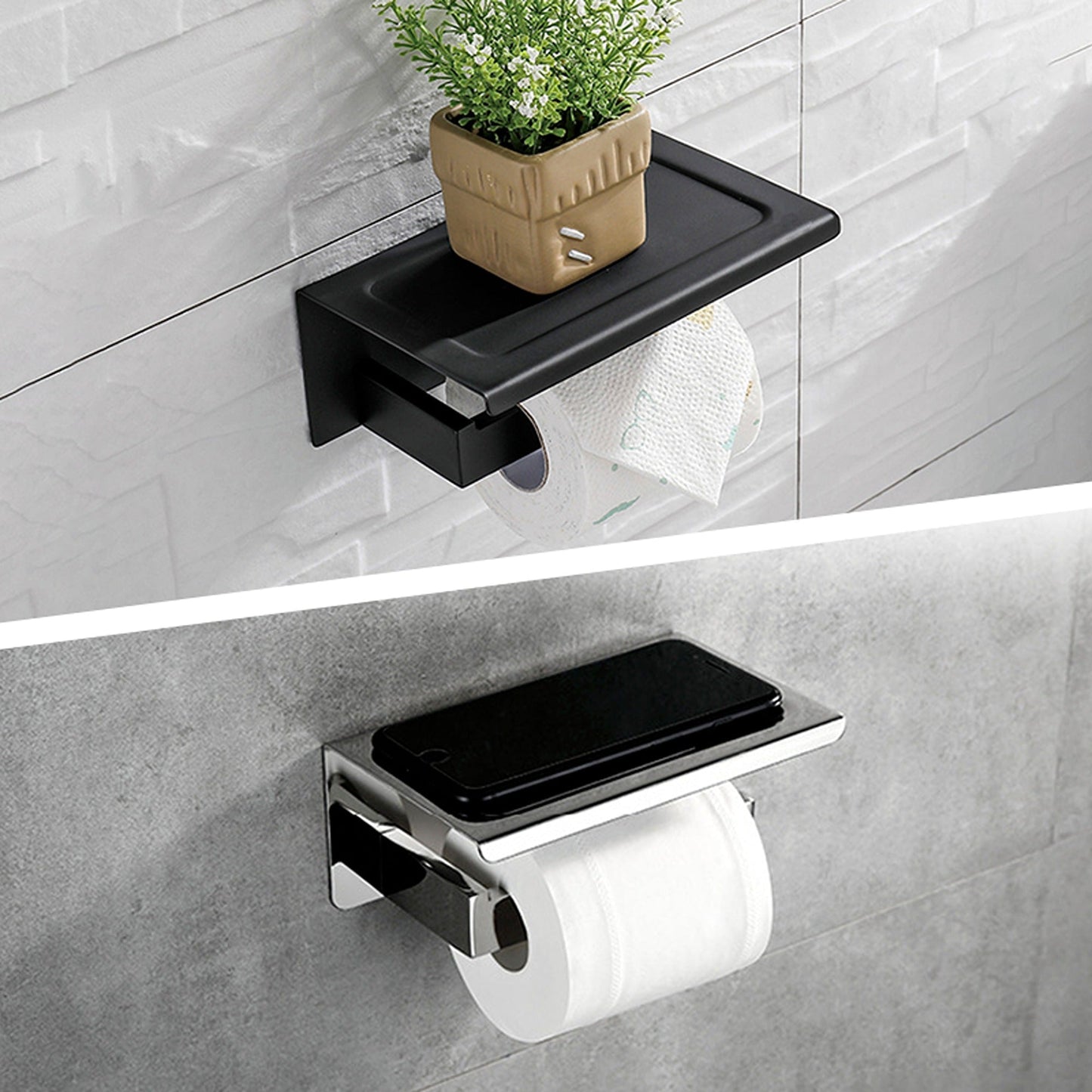 Brass Toilet Paper Roll Holder with Phone Shelf Wall Mounted Tissue Rack