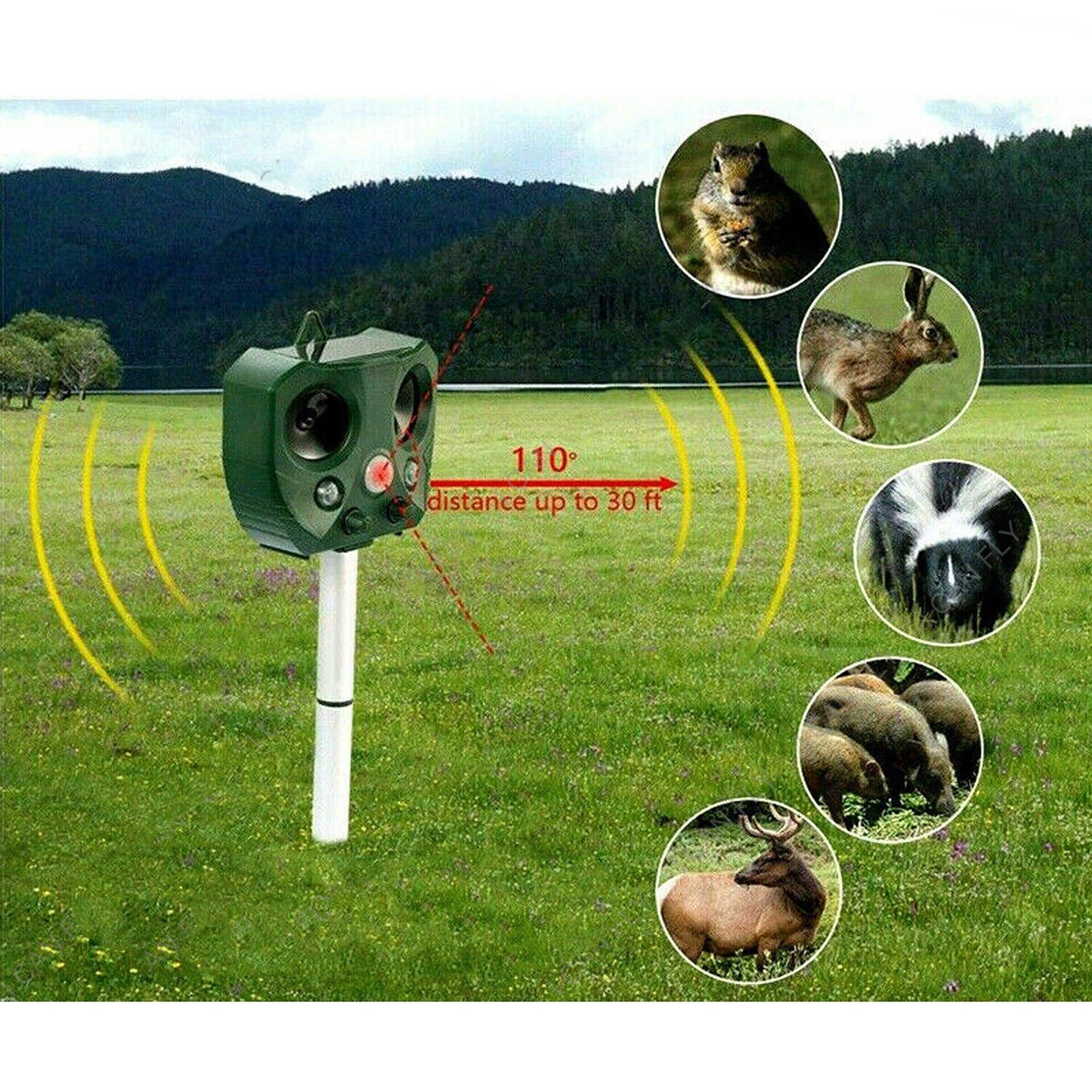 Solar Powered Animal Repeller for Birds Rats and Possums with Motion Sensor
