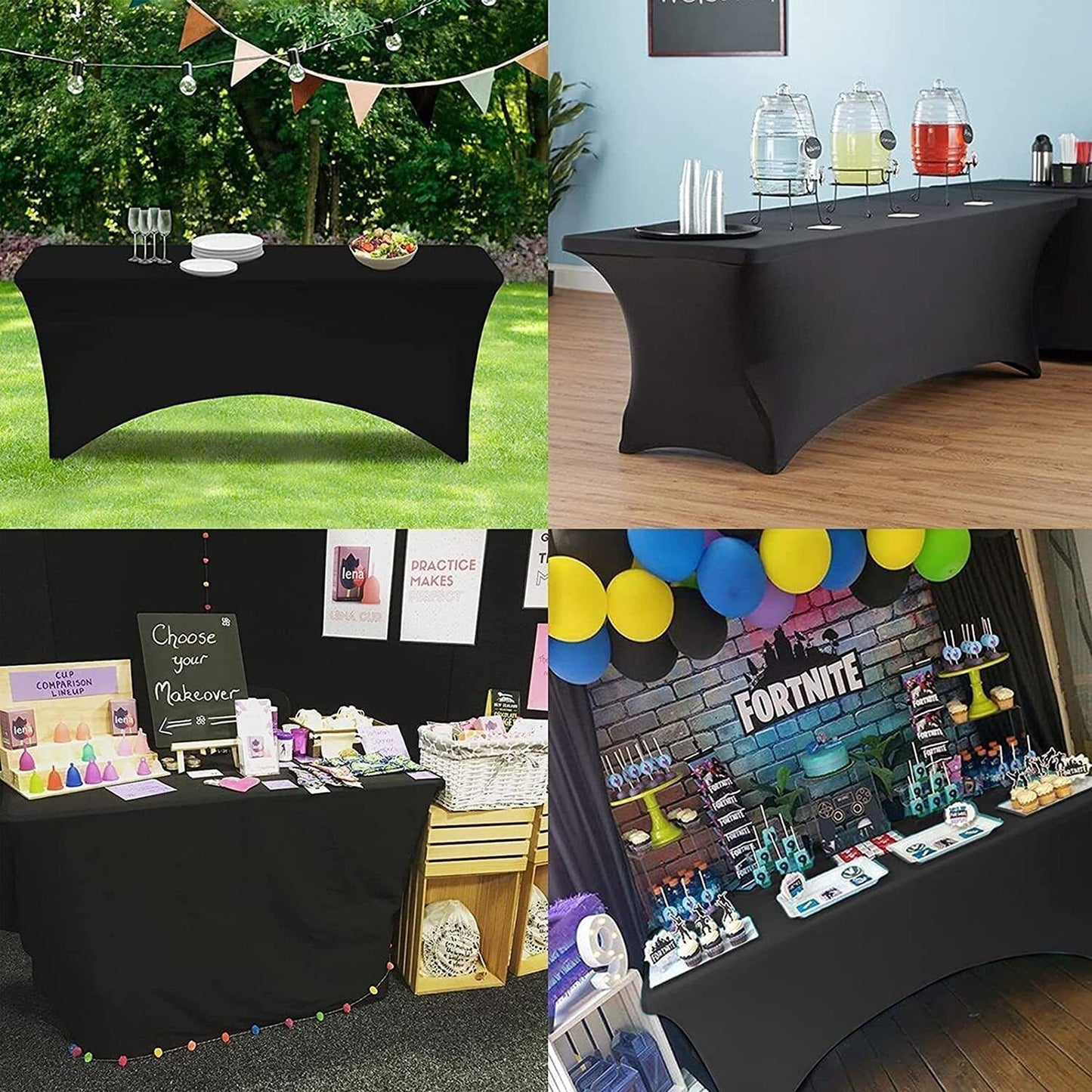 Black Stretch Spandex Tablecloth Rectangle Table Cover for Events