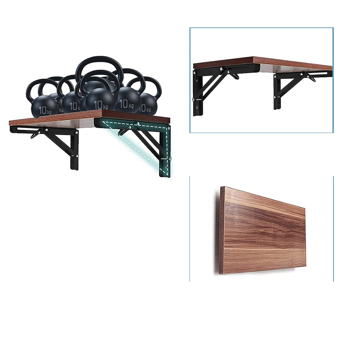 2pcs Black Steel Folding Table Bracket for Wall-Mounted Shelves