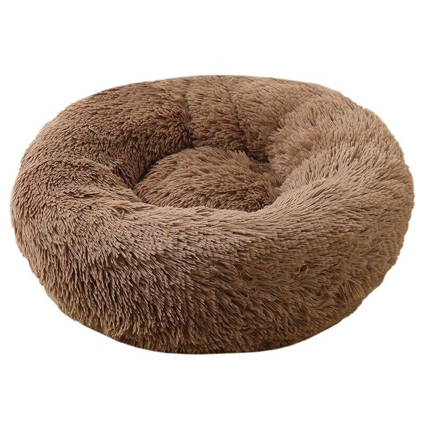 Brown Plush Round Nest Pet Dog Cat Calming Bed Comfy Sleeping Kennel Cave