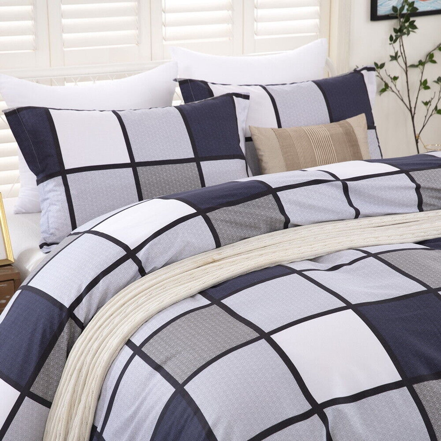Cotton Bedding Set Checked Quilt Duvet Cover for All Bed Sizes