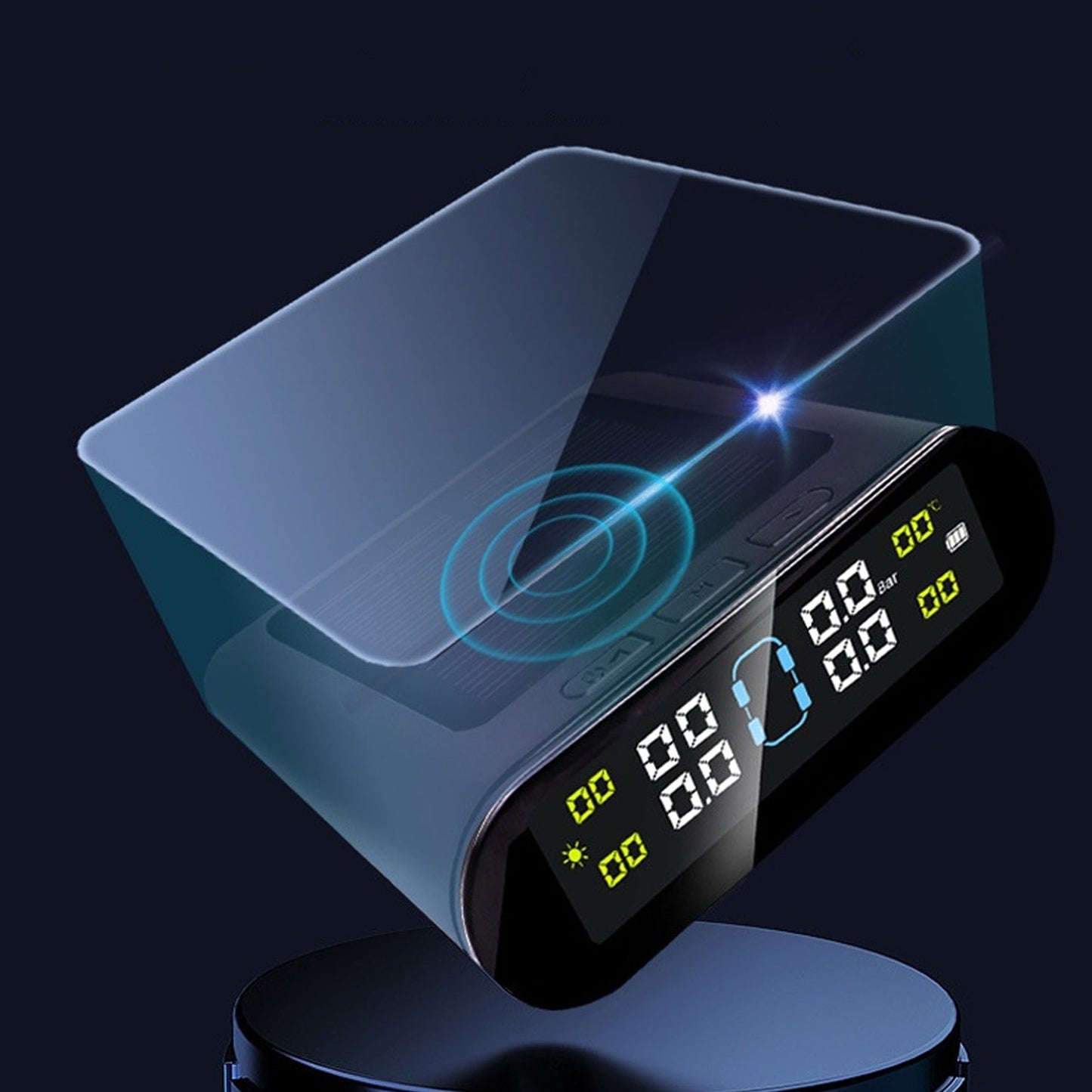 Solar-Powered Tyre Pressure Monitoring System for Cars with External Sensors
