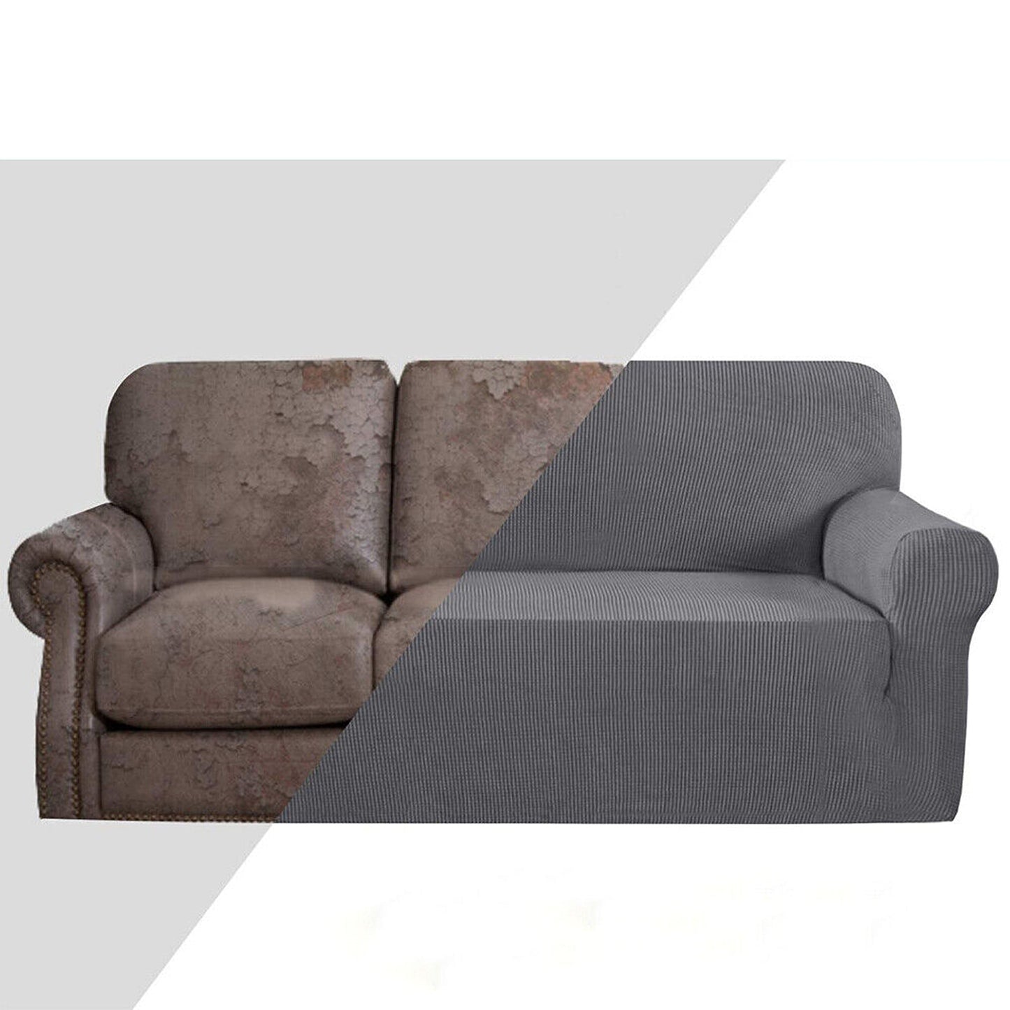 Dark Grey Super Stretch Sofa Cover Soft Thick Lounge Slipcover