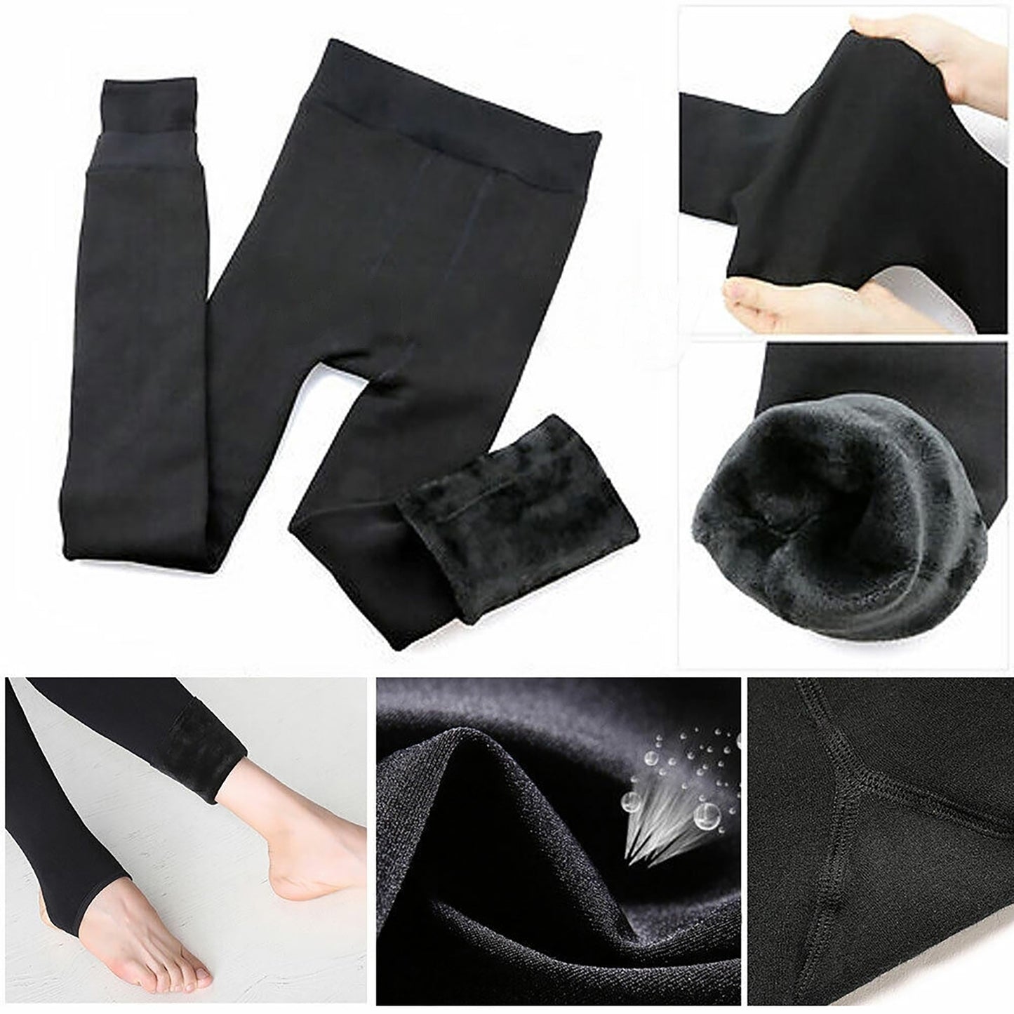 Black Fleece-Lined Thick Winter Leggings Women Warm Stretch Fit Trouser Pants