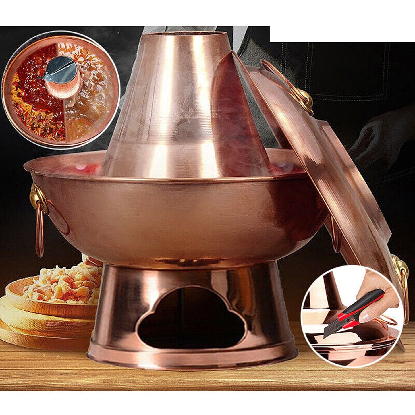 Old Beijing Style Stainless Steel Charcoal Copper Hot Pot for Camping