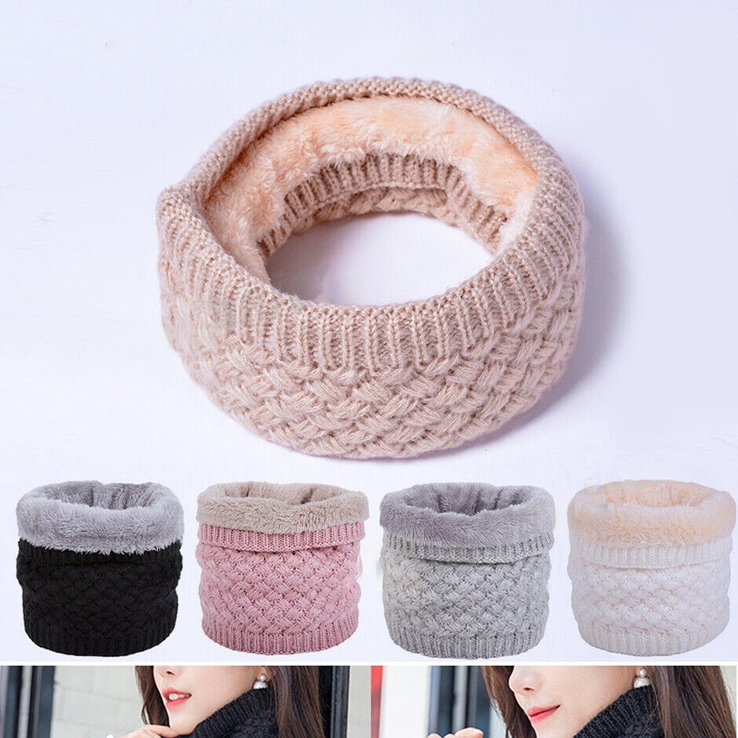 Velvet Winter Knit Scarf Thickened Wool Neck Warmer for Unisex Adult and Child