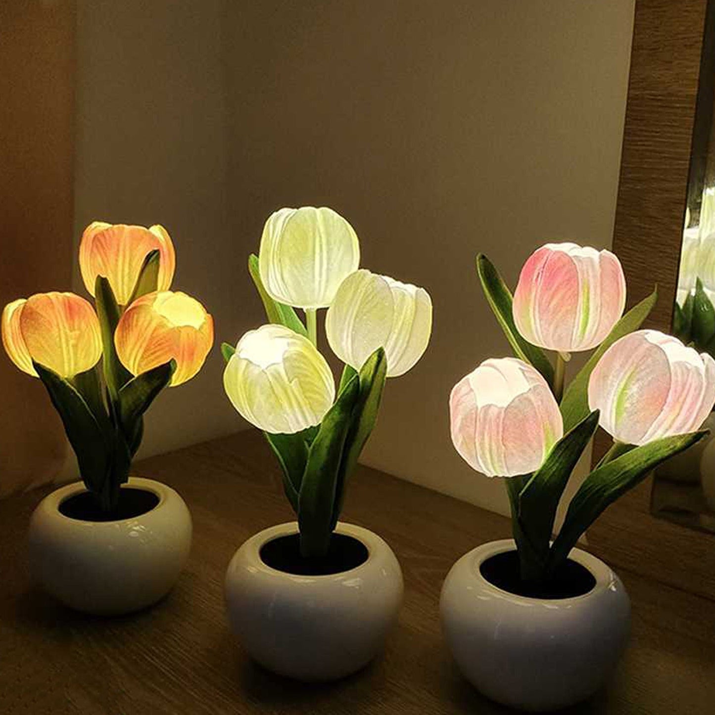Tulip Flower Night Light Potted Plant Table Lamp