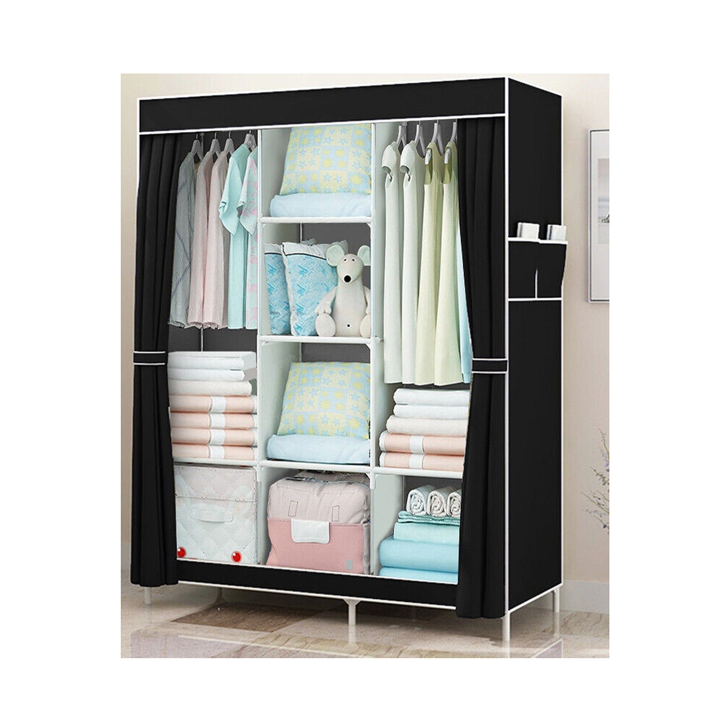 Large Portable Wardrobe with Shelves 66in Canvas Clothes Storage Organizer