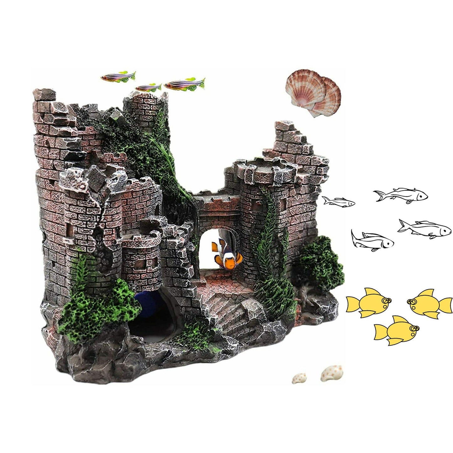 Resin Castle Tower Cave Aquarium Decor for Fish Tank Ornament