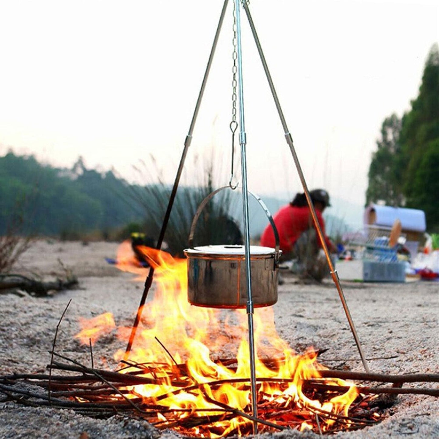 Cast Iron Camping Tripod for Outdoor Cooking over Campfire