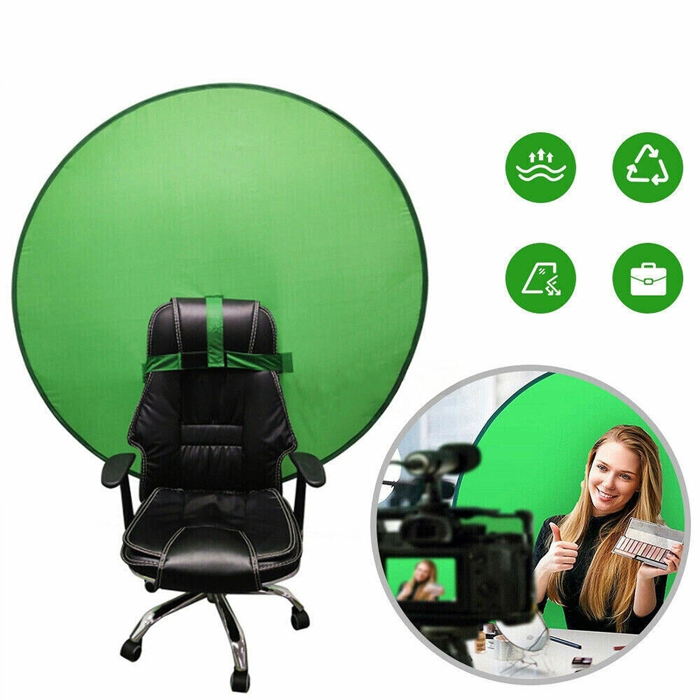 Portable Twitch Streaming Green Screen Large Pop-Up Round Background