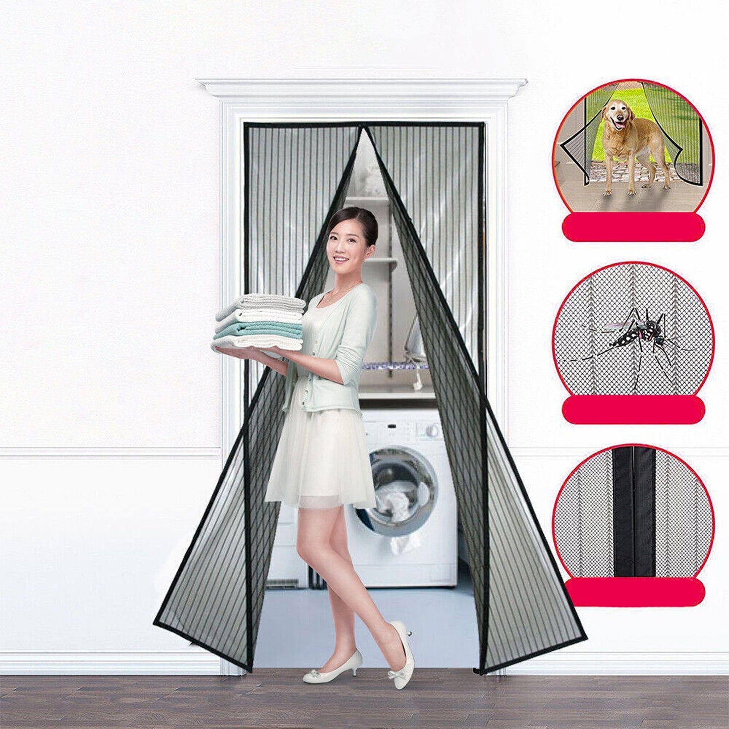 Hands-Free Magnetic Mesh Fly Screen Mosquito Bug Door Curtain
