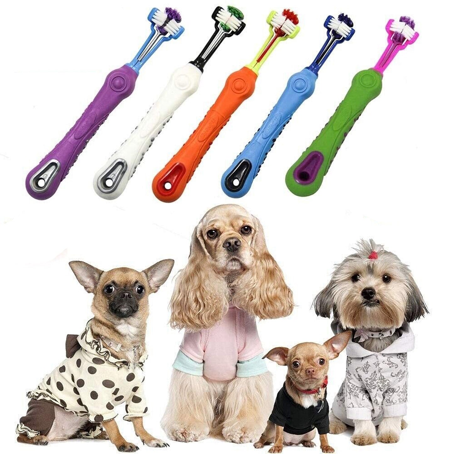 Pet Dental Care Three-Sided Dog Toothbrush for Tartar Reduction