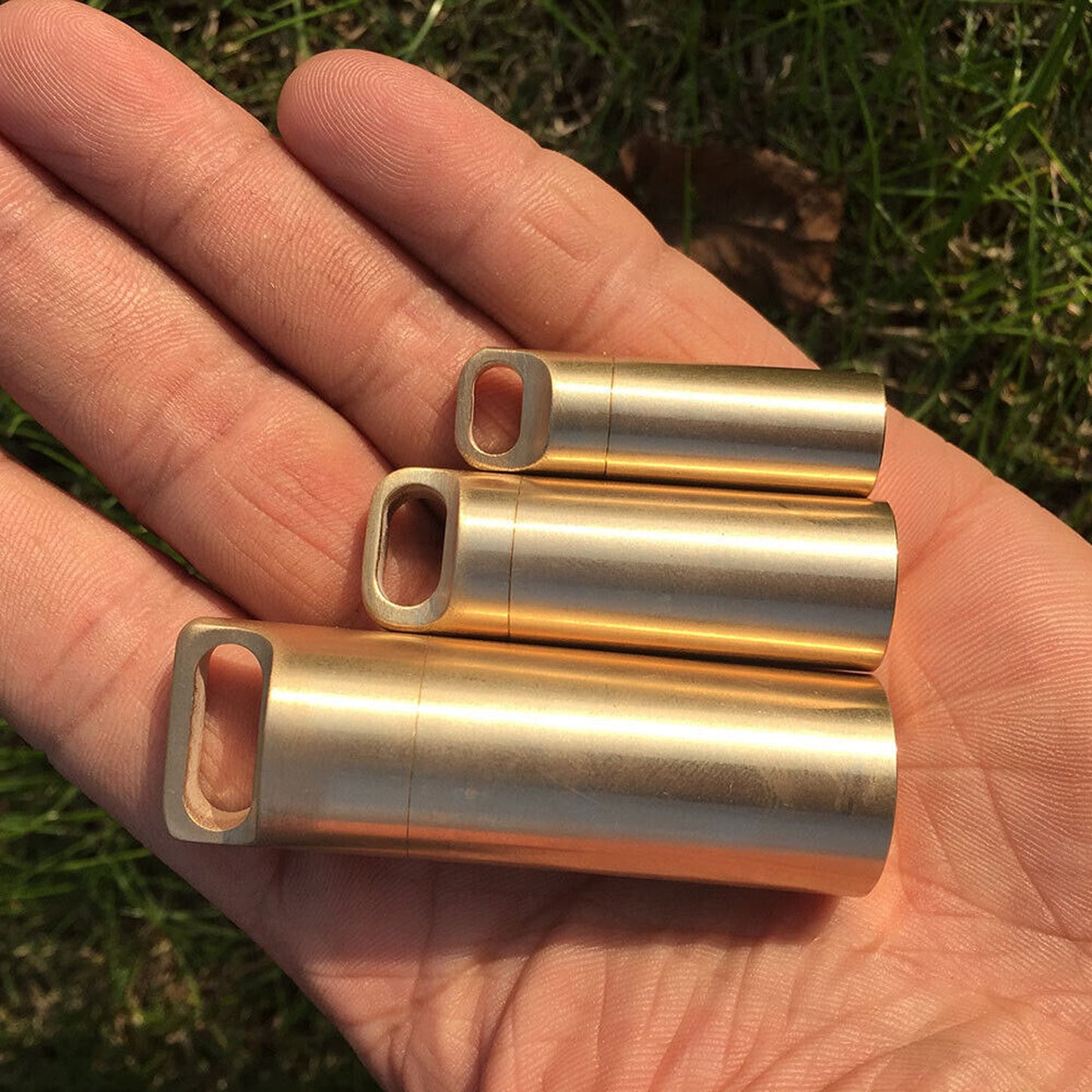 Brass Pill Container with Waterproof Case Keyring Holder