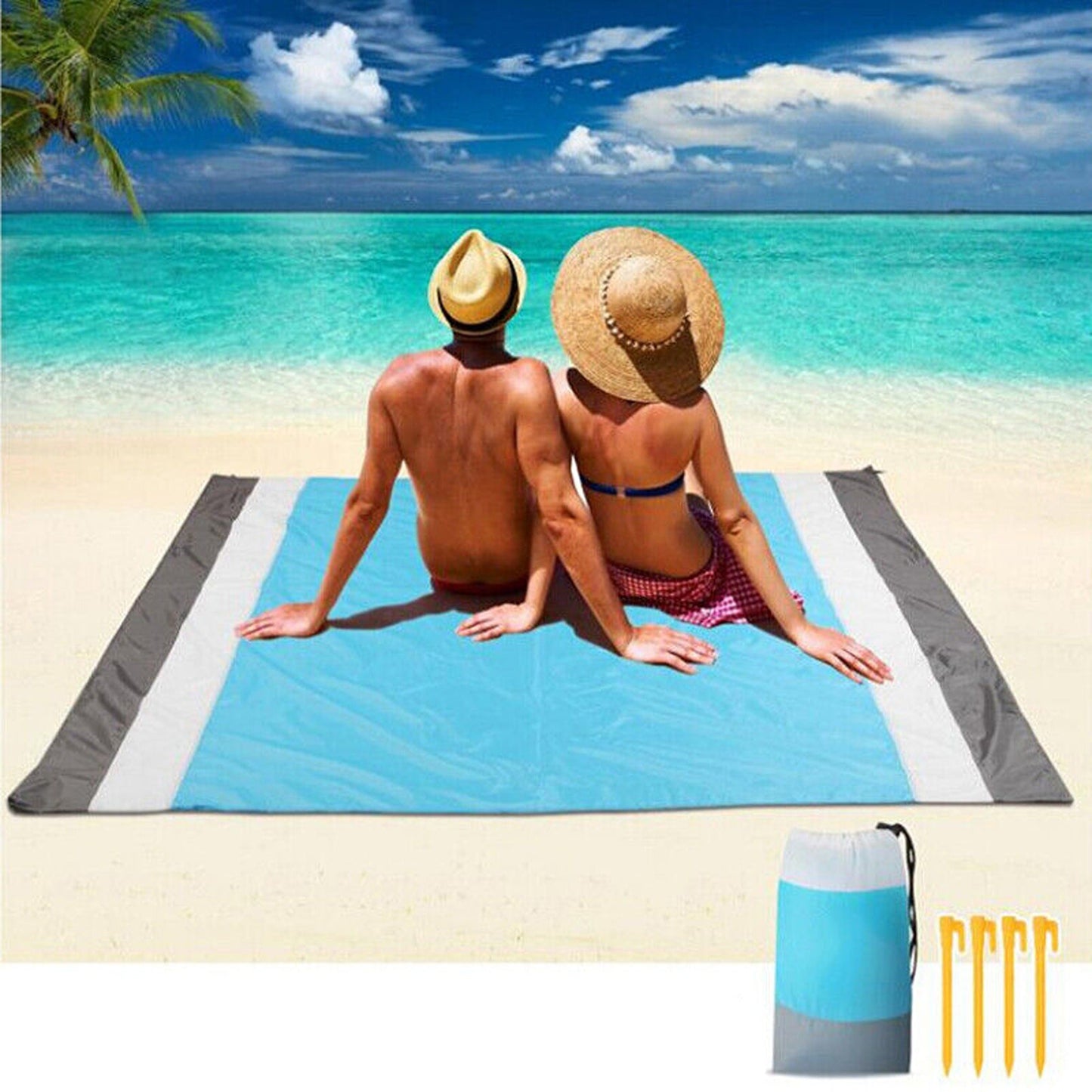 Blue Sand Free Beach Mat Waterproof Portable Outdoor Picnic Blanket