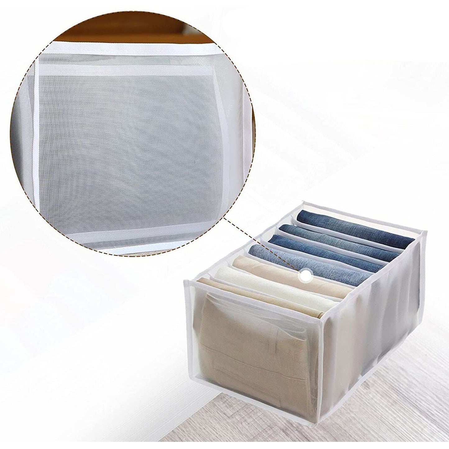 7 Grid Foldable Mesh Organizer for Wardrobe Clothes and Jeans Storage