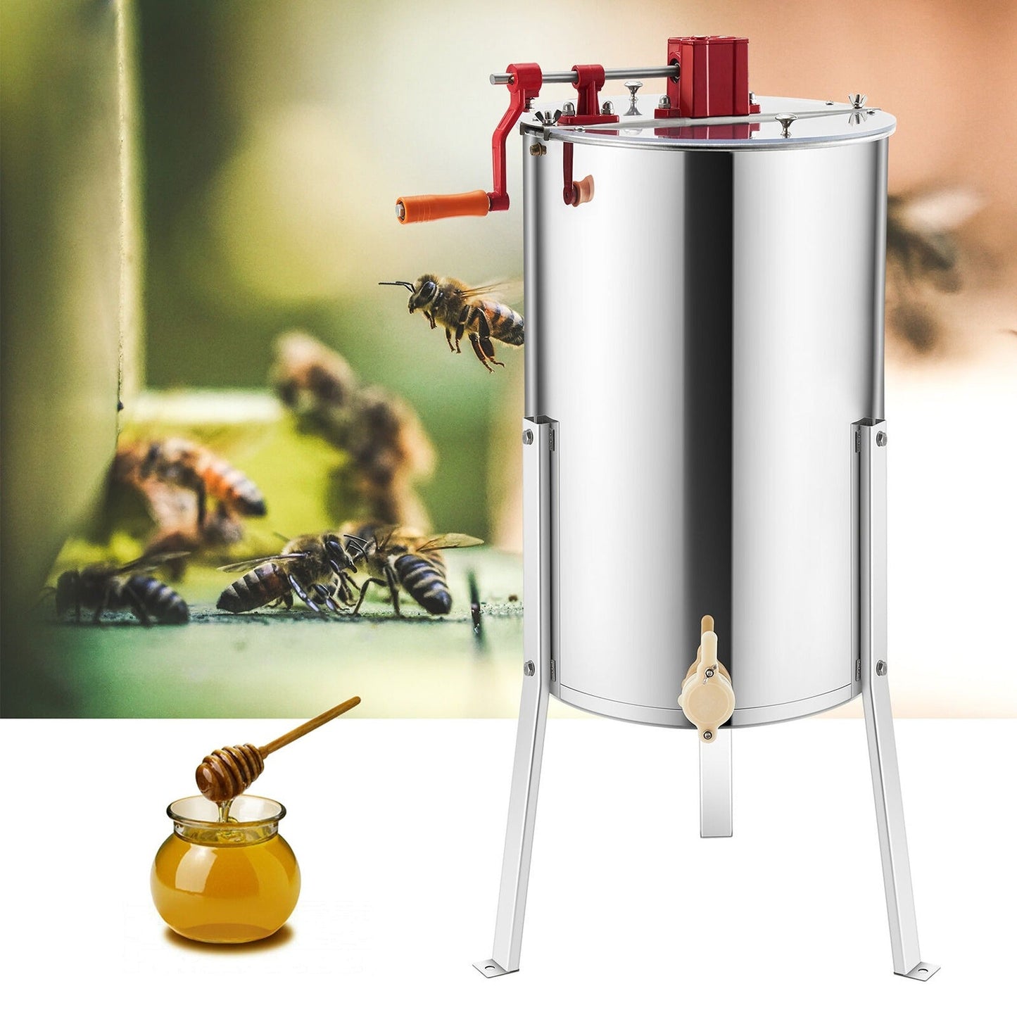 Manual 4-Frame Honey Extractor Stainless Steel Beehive Separator for Beekeeping