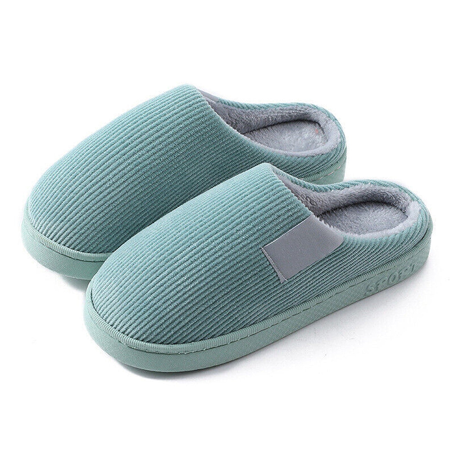Green Plush Lined Anti-Slip Winter Slippers Warm Indoor Slides for Men and Women