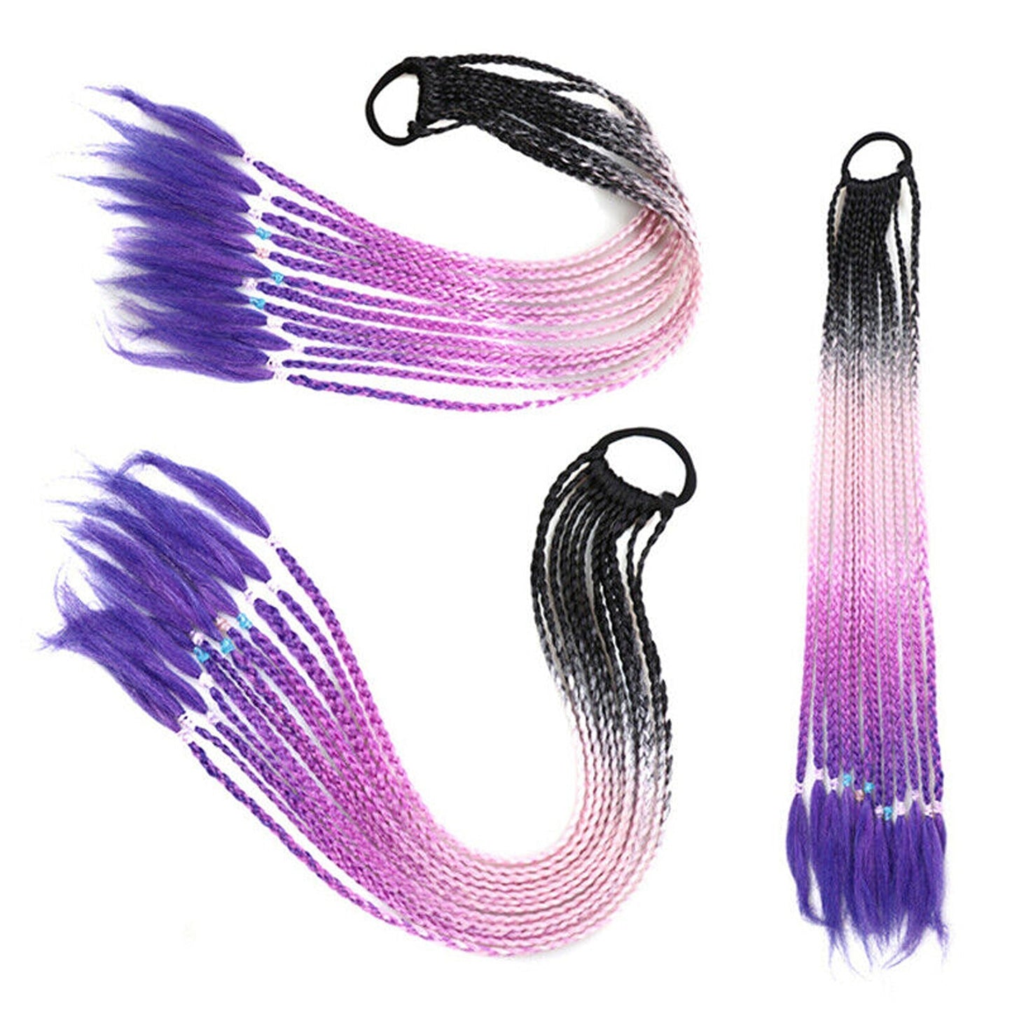 Colorful Braided Hair Extensions Elastic Ponytail Tie Fashion Accessory