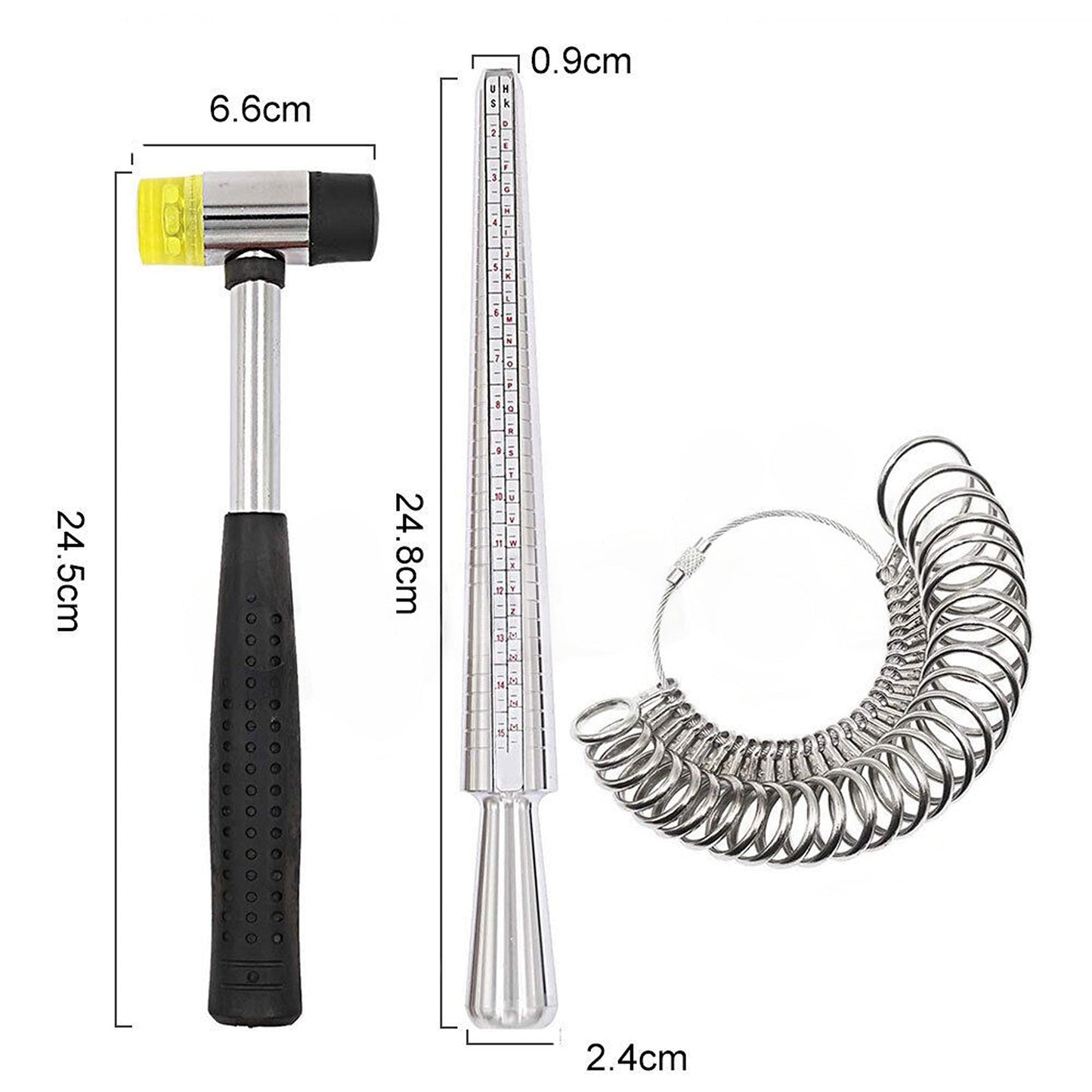 Jewelry Making Steel Ring Sizer Mandrel Gauge Rubber Hammer Tool Set