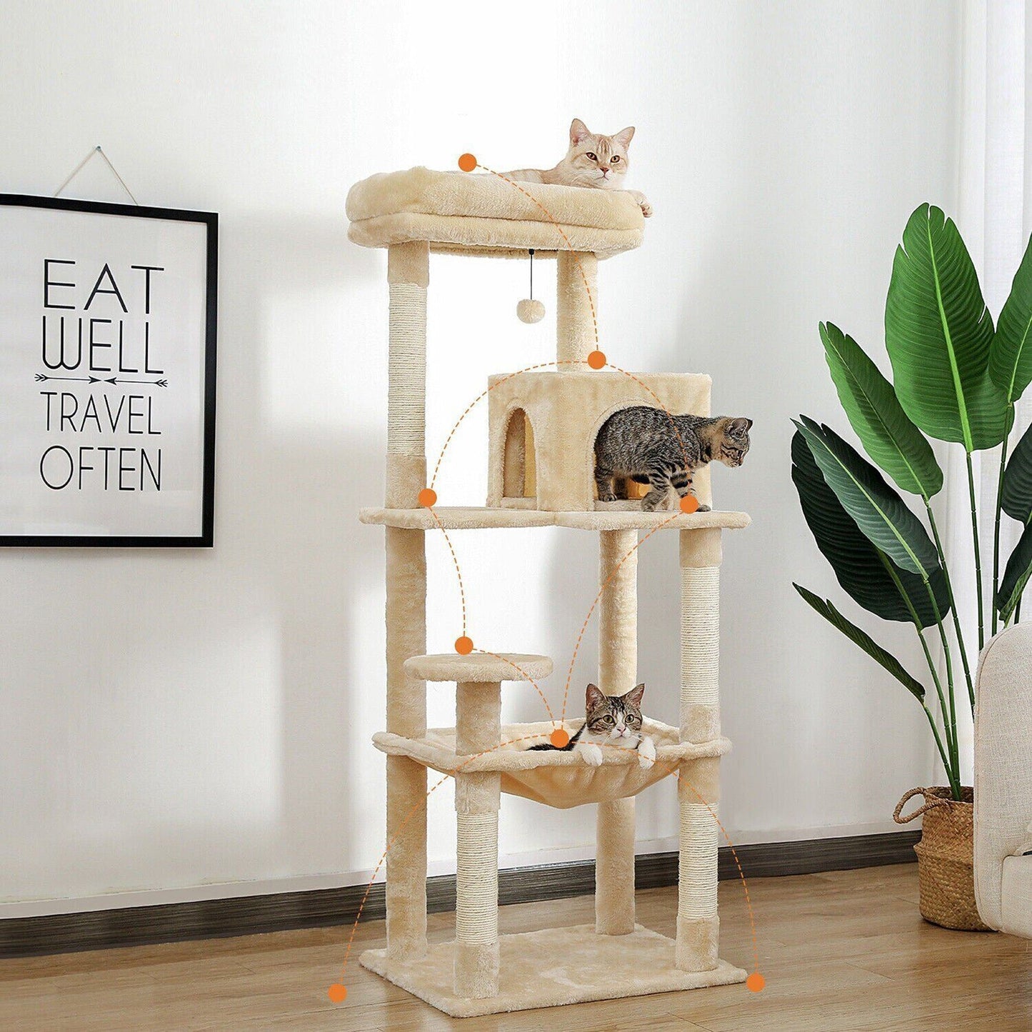 143cm Cats Condo House Cat Tree Tower with Scratching Post and Toys