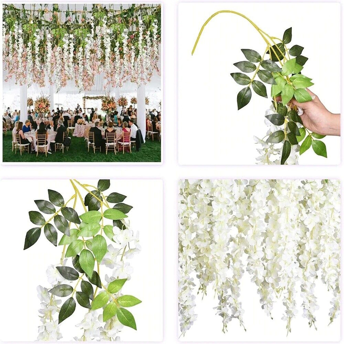 12pcs Hanging Silk Wisteria Vine Garland Artificial Leaf Decoration for Weddings